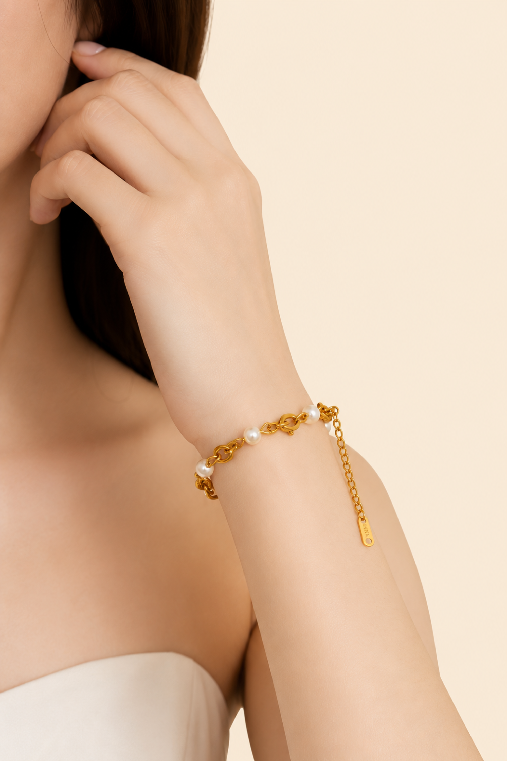 Golden Pearl Link Bracelet